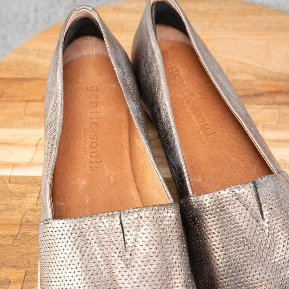 Gentle Souls Lucia A-Line 2 Espadrille Peep Toe Sandals Bronze Leather Women 8.5